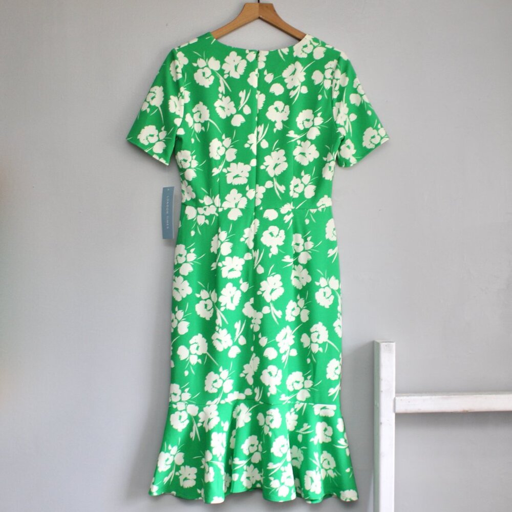LONDON TIMES Twisted Sheath Floral Short Sleeve Dress Green & White Size 8 NWT - Picture 3 of 8